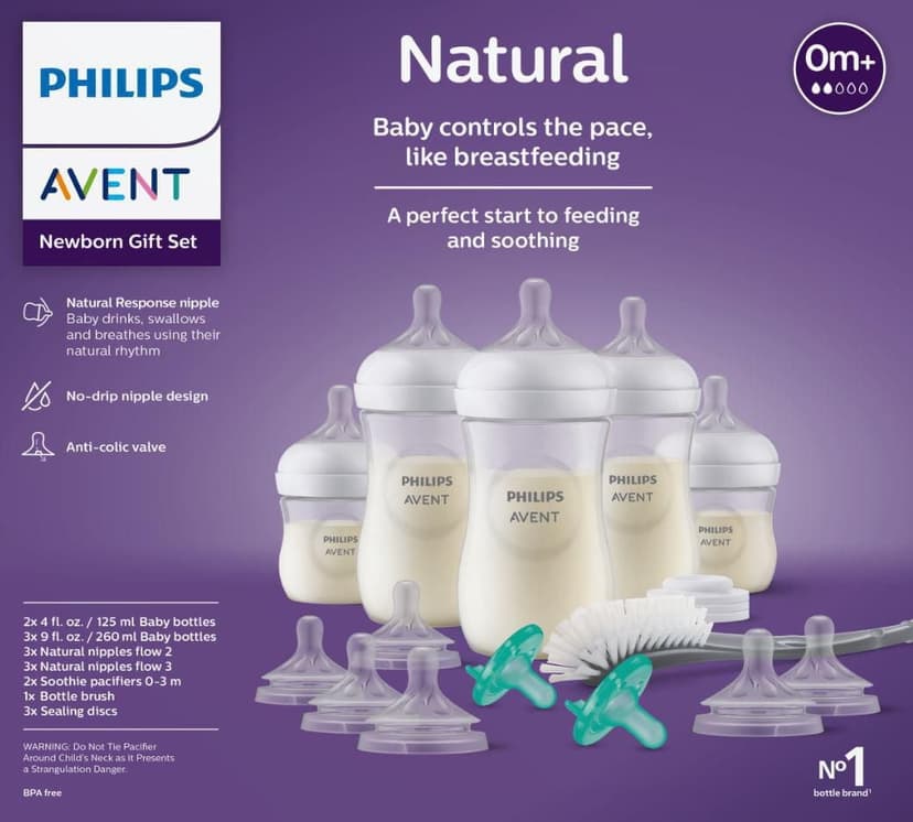 Philips Avent Natural Baby Bottle with Natural Response Nipple Newborn Gift Set, Clear