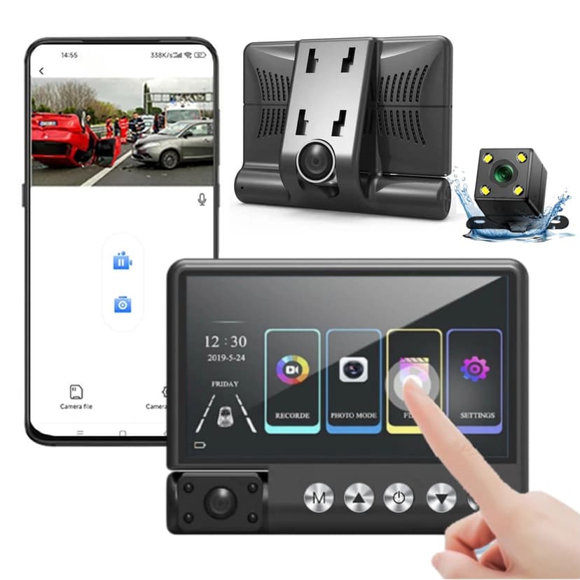 Dash Cam,3 Channel Dash Cam Front And Rear Inside,1080P Dash Camera For Cars,Dashcam Three Way Car Camera With IR Night Vision,Loop Recording,Motion Detection