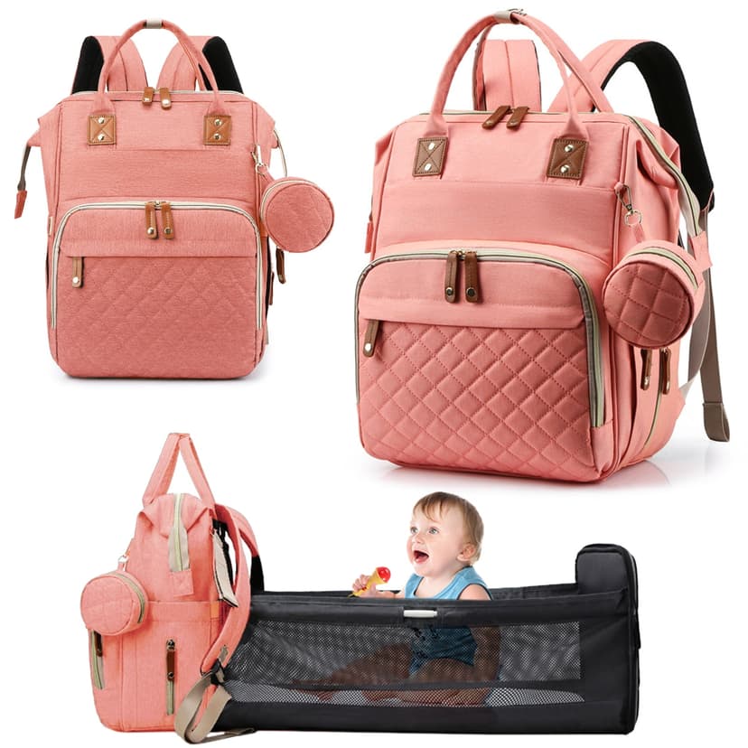 IsEasy Diaper Bag Backpack, Multifunction Travel Back Pack Maternity Baby Changing Bags, Large Capacity, Pink