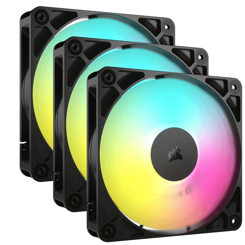 CORSAIR RS120 ARGB PWM 120mm Fans Triple Pack – Simplified Control – Daisy-Chain 4-Pin PWM and +5V ARGB Connections - Concentrated AirGuide Cooling - Magnetic Dome Bearing