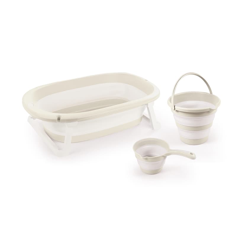 Dolu Nuve 3-Piece Foldable Baby Bath Set, Infant Tub, Bucket & Rinse Cup, Beige