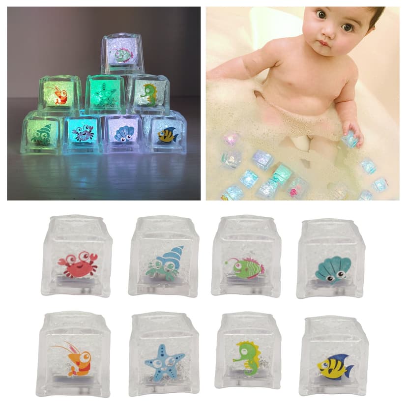 8 Bath Tub Light Up Cube Light Up Bath Cubes Multicolor LED Glow Ice Cubes For Kids Family Home Birthdays Holiday Baby Bath Set Toddler Bath Books Sensory for Toddlers 1-3 Baby Bath Items under 10