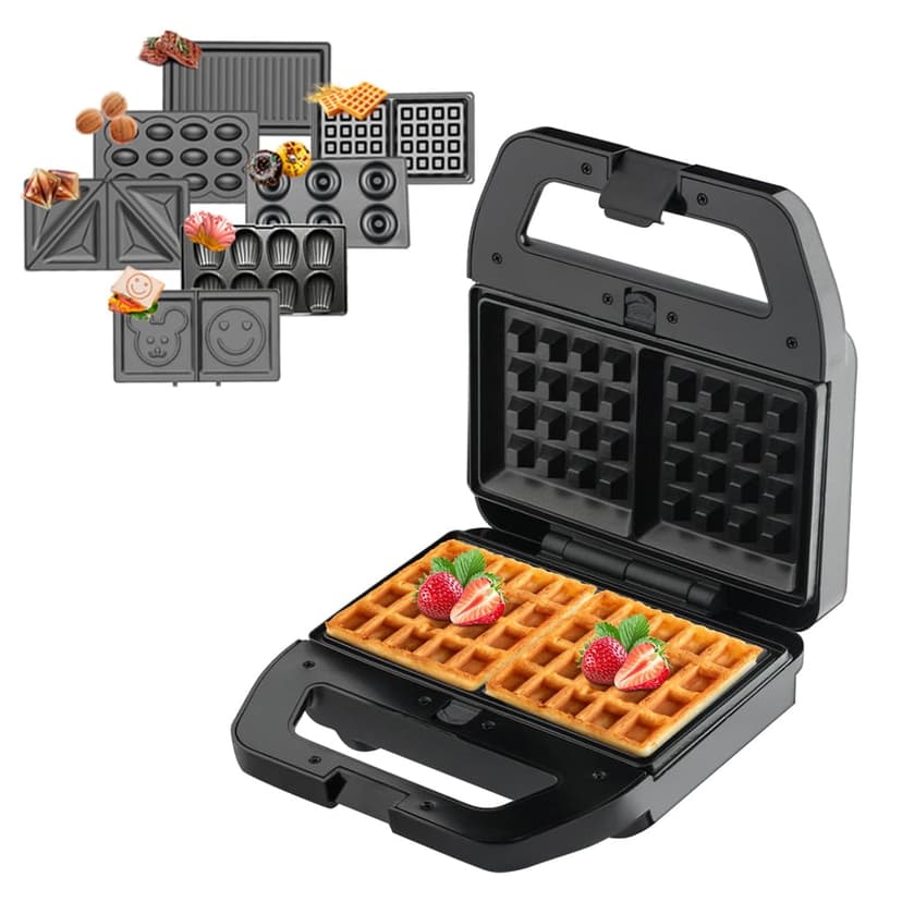 TFixol 7-in-1 Breakfast Maker with Donut, Waffle, Grill, Sandwich, Smile, Shell, and Nut Plates, 800W, 120V, Includes User Manual