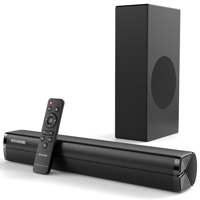 Nylavee Sound Bar - Hi-Fi Stereo Soundbar with Subwoofer, 80w Peak Power, Deep Bass Boost, 16-inch Small Bluetooth Sound Bar with HDMI-ARC, Coaxial,
