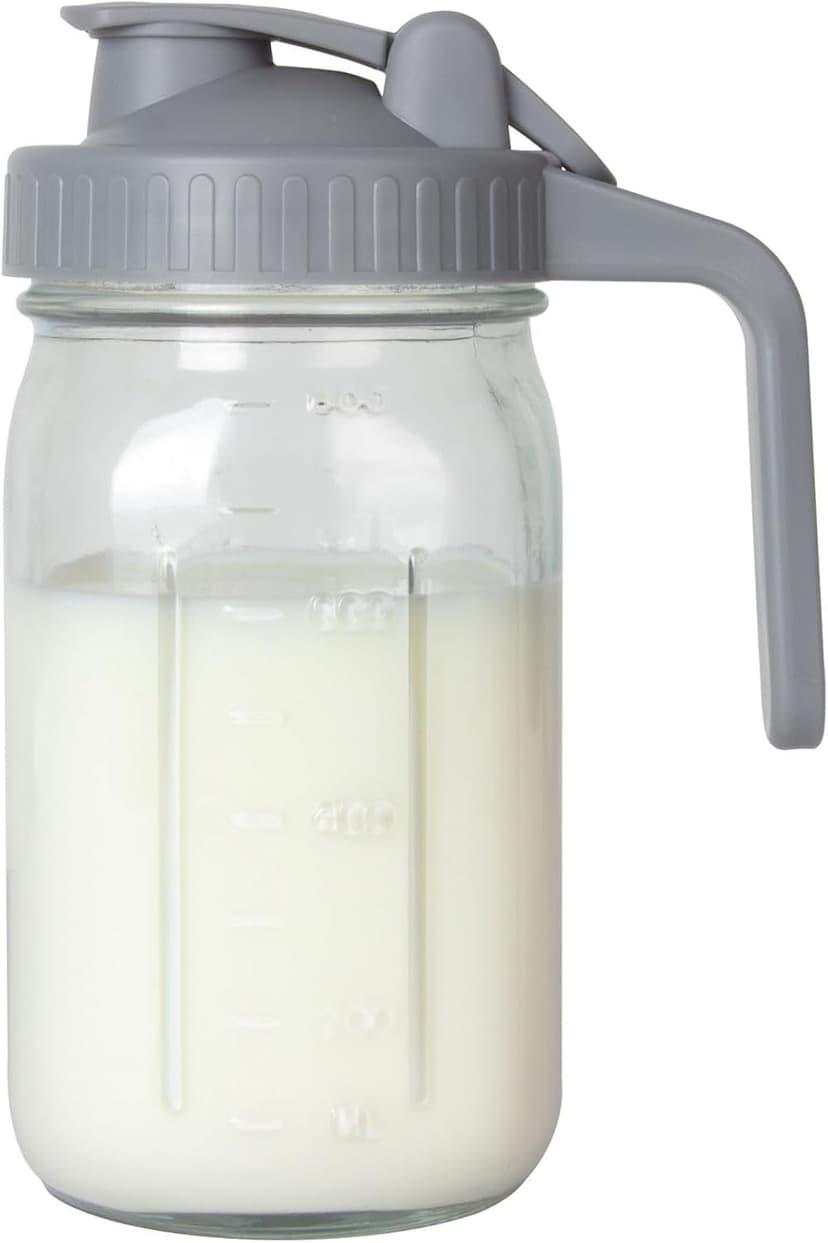 Glass Breast Milk Pitcher 32oz, Wide Mouth Storage Container with Flip Lid