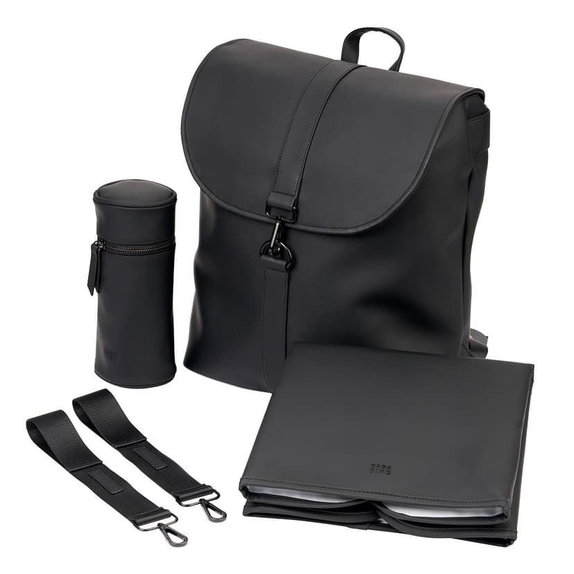 Bababing Sorm Unisex Changing Bag - Stylish and Practical Backpack with Straps - 100% Waterproof Black PU Rubber - Large Capacity for All Baby Accessories - Ideal for Fashion-Forward Parents on the Go