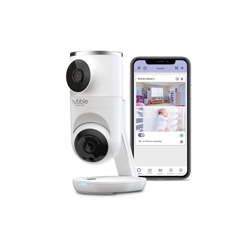 Hubble Connected Nursery Pal Dual Vision Cam, Smart HD Dual Camera Baby Monitor with Motion Tracking & Sleep Routine Management - White