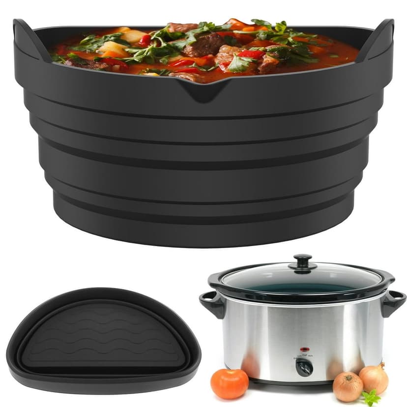 EASTIN Slow Cooker Divider Liner for 6 QT Pot Reusable & Leakproof Silicone Divider Cooking Liner Slow Cooker Dishwasher Safe Black