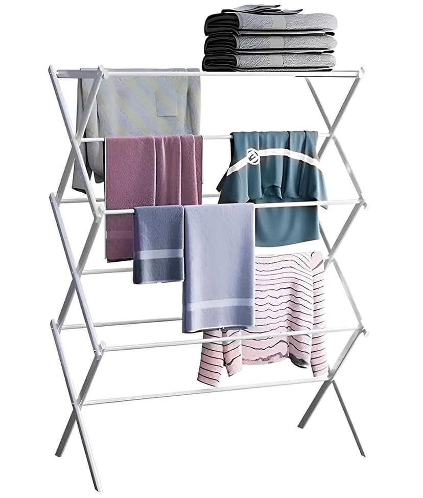 Expandable Laundry Clothes Drying Rack, Laundry Drying Rack Clothing Air Dryer Towel Rack for Indoor Outdoor, White