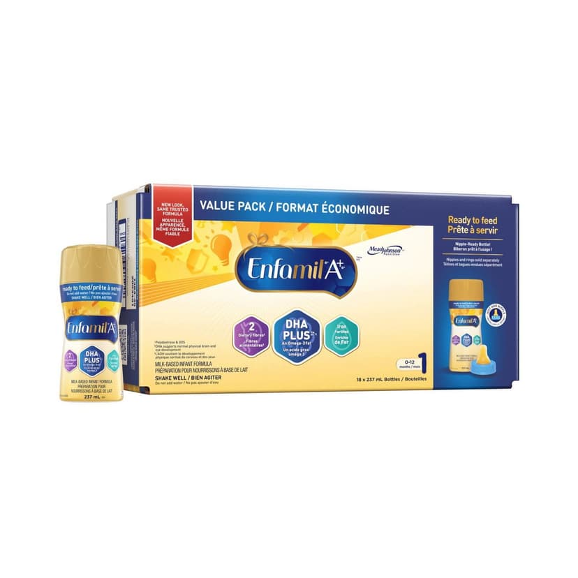 Enfamil A+ Baby Formula, Infant Formula, 0-12 months, 18x237ml Ready to Feed Bottles