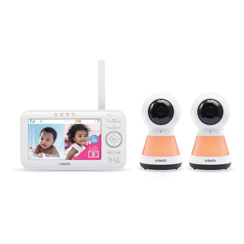 VTech VM5255-2 2 Camera 5” Digital Video Baby Monitor with Pan Scan and Night Light (White)