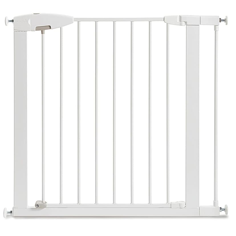 Munchkin Easy Close Pressure Mounted Baby Gate for Stairs, Hallways and Doors, Walk Through with Door, 29" Tall and 29.5" - 35" Wide, Includes (1) 2.75" Extension, Metal, White