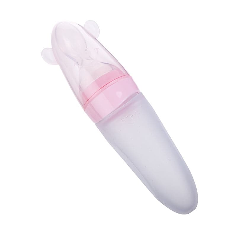 Cartoon Silicone Squeeze Feeding Bottle with Dispensing Spoon for Baby Infant Feeder,without BPA,safe and non-toxic