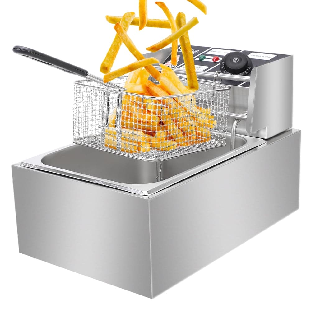 UbesGoo 6.3QT Electric Deep Fryer Countertop Deep Fryer Restaurant Stailless Steel