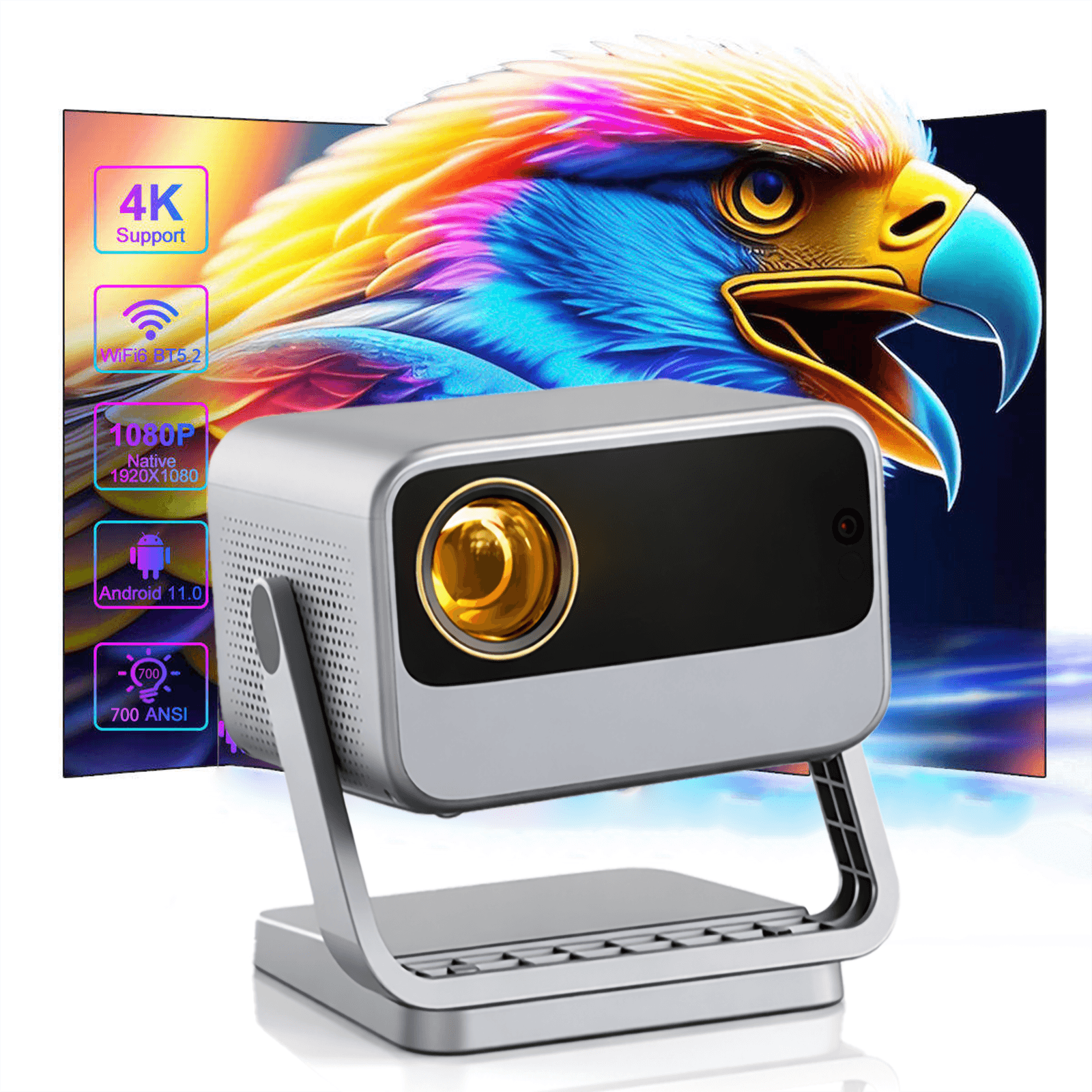Lumio Mini Projector with WiFi and Bluetooth,Built-in Apps,Auto Focus,1080P Portable Projector,Supports TV Stick/PS5/HDMI