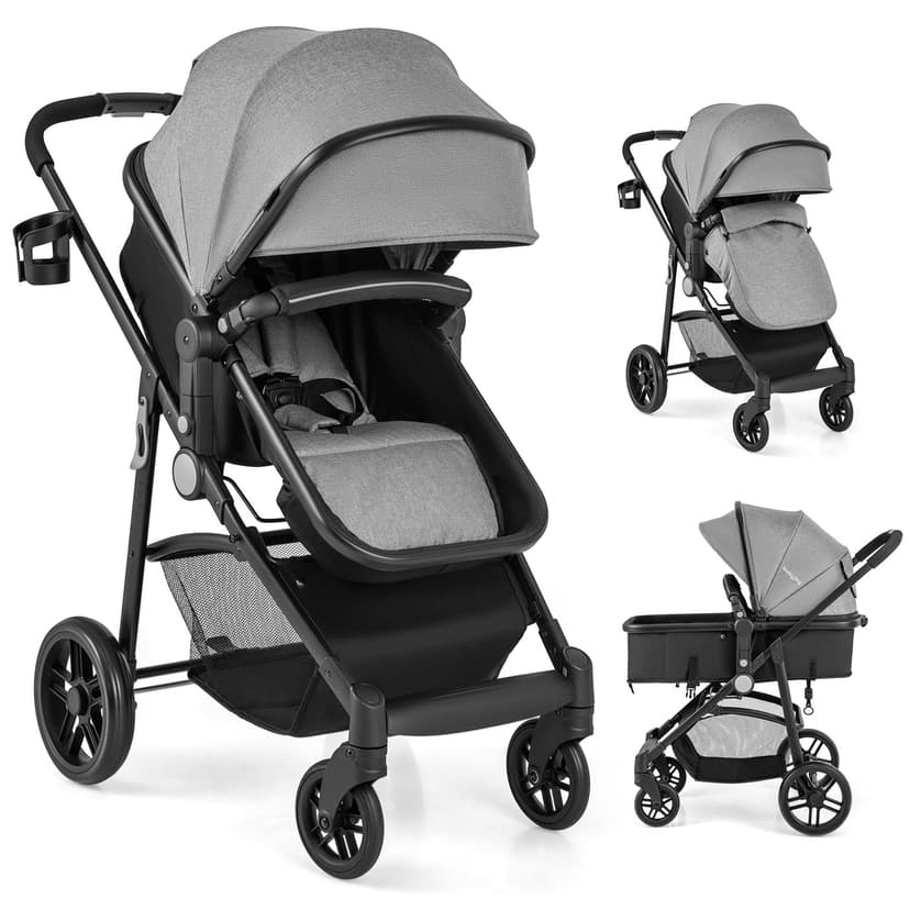 Babyjoy 2 in 1 Foldable Baby Stroller Kids Travel Newborn Infant Buggy Pushchair 22 lbs Gray