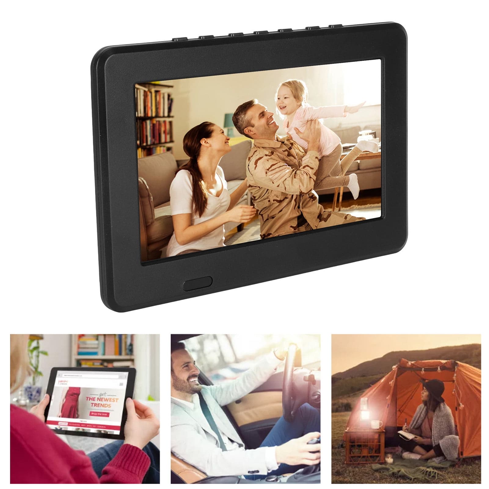 LED Digital Television, US Plug 100-240V Portable Television Rechargeable 7 Inch USB Storage Card TV Function for Travel