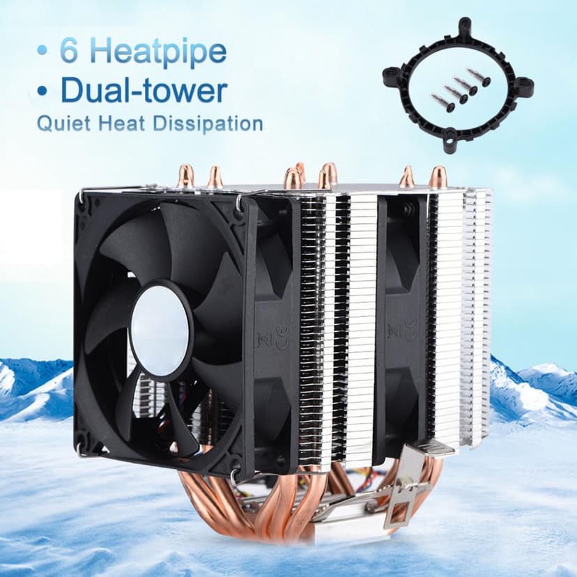 Air Cooling 6 Heatpipe CPU Cooler, CPU Fan, Silent 48CFM For PC Computer