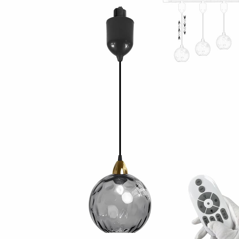 FSLiving Adjustable Height H Type Track Lighting E26 Smart LED Edison Bulbs with Timer Smoke Gray Hammered Glass Globe 4 ft Dimmable Pendant Light Decorate for Plant Kitchen Island Customizable