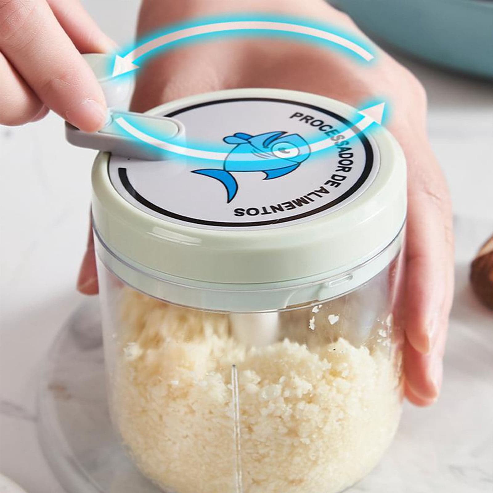 pstuiky Portable Mini Food Processor & Garlic Masher 600Ml Capacity, Manual Hand Crank Operation Bpa-Free, Food Safe Plastic for Chopping Ice, Nuts, Herbs & Spices