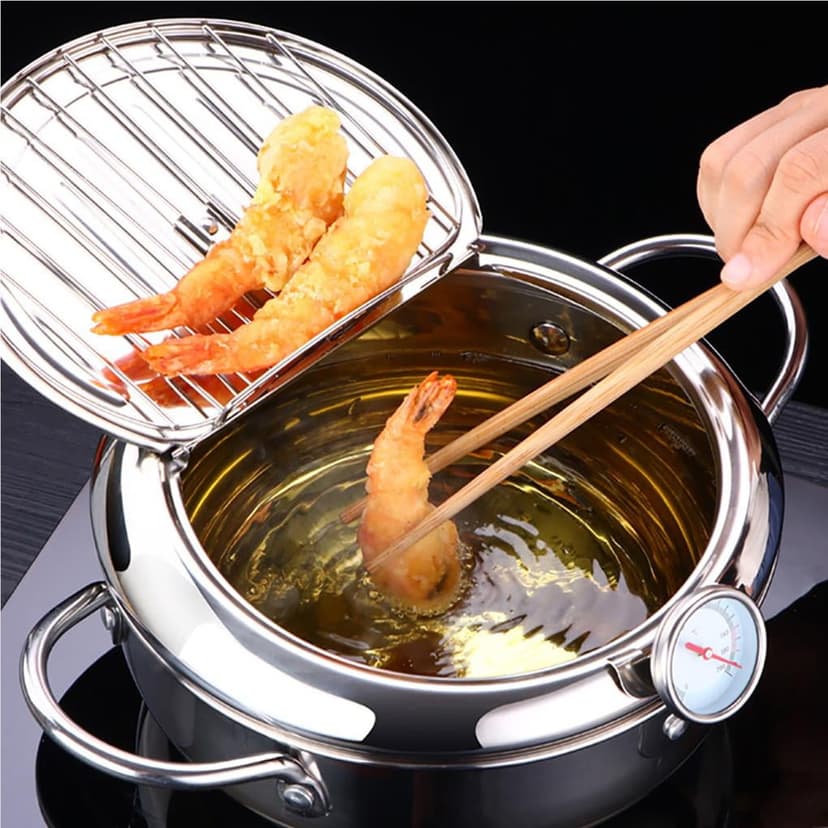 ZheElen Tempura Deep Fryer Oil-saving Fryer with Thermometer Household Frying Pot