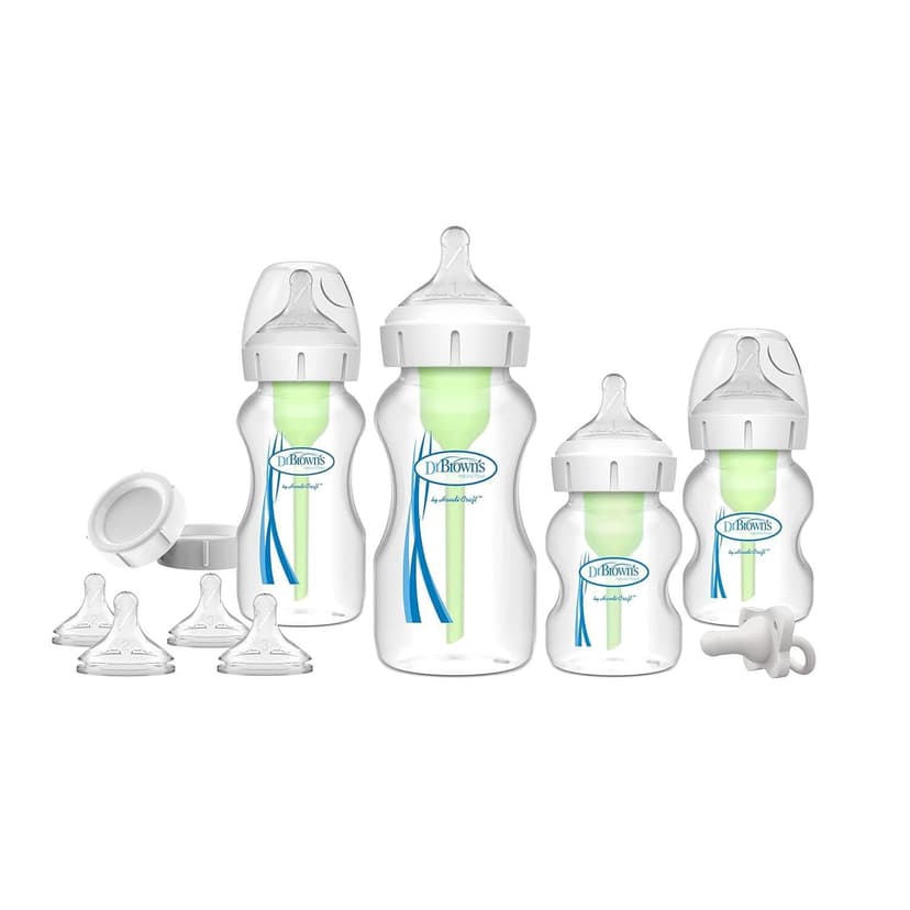 Dr. Brown's Natural Flow Anti-Colic Options+ Wide-Neck Bottle Essentials Gift Set with Breast-Like Nipple,100% Silicone HappyPaci Pacifier and Baby Bottle Travel Caps