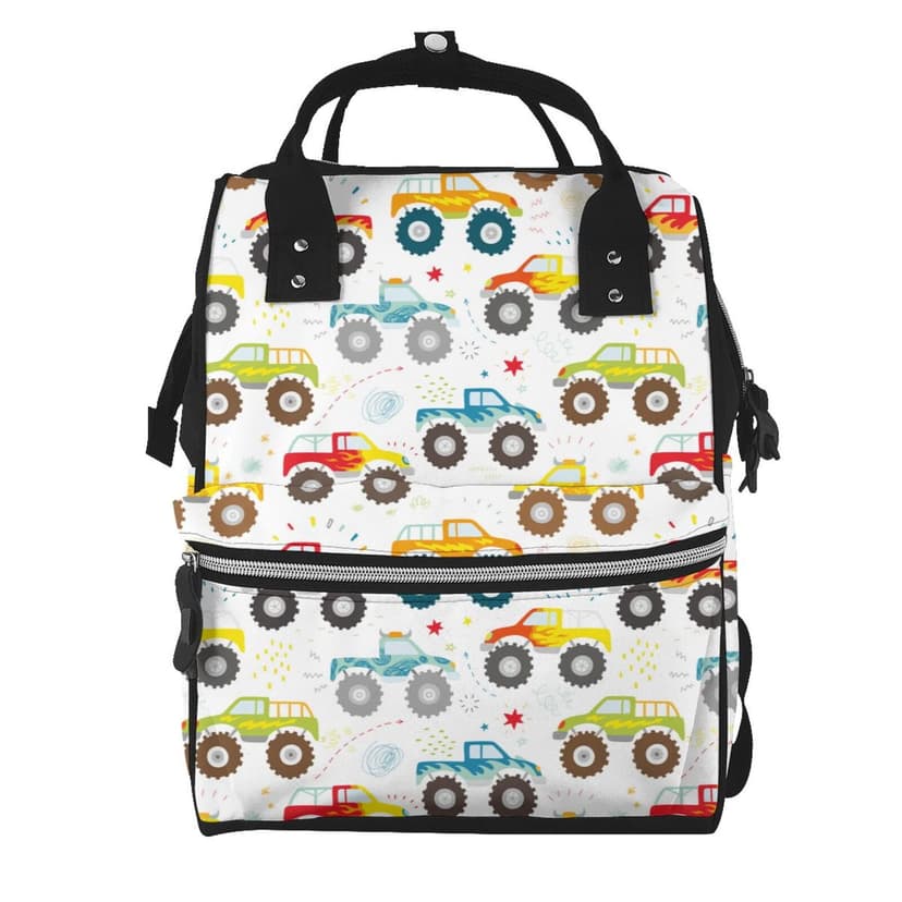 Disketp Cartoon Monster Trucks for Large Capacity Multi-pocket Baby Bag, Multifunctional Travel Backpack Diaper Bag, Care Bag, Unisex, Fashionable and Durable
