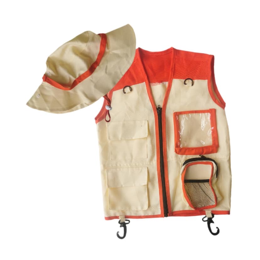 lionlar Kids Explorer Vest and Hat Backyard Adventure Dress up Outdoor Adventure Kit Orange