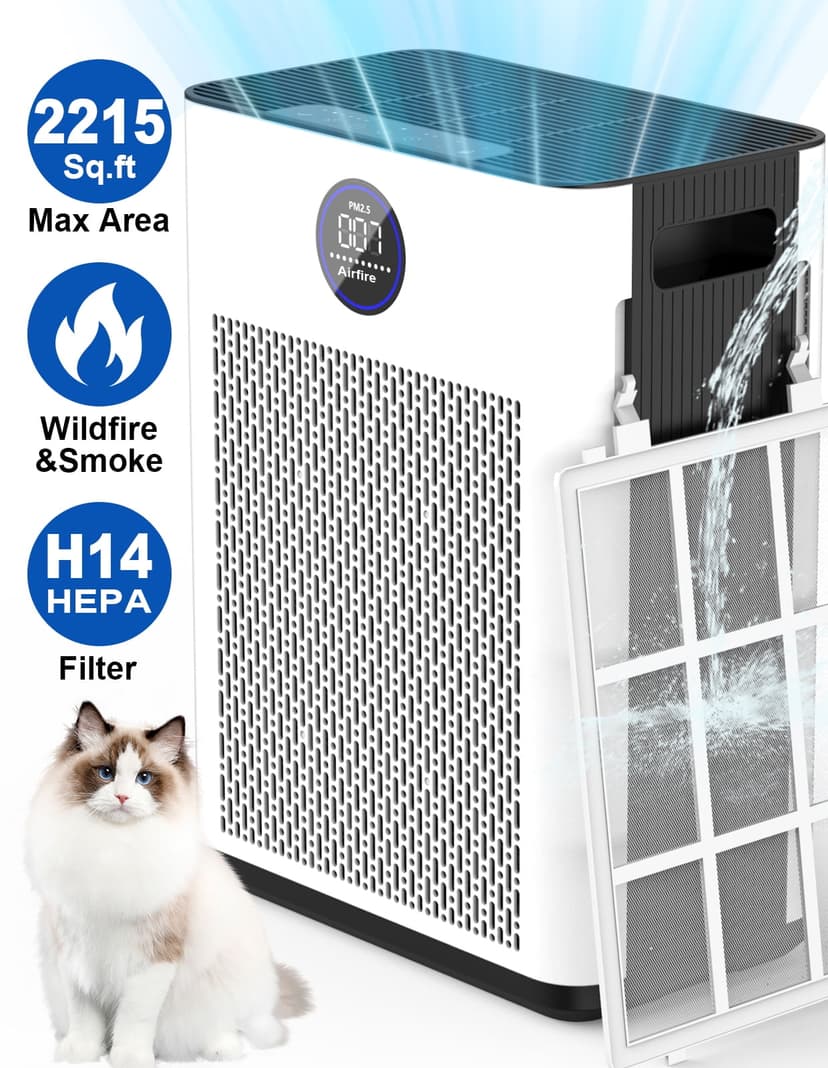 AIRFIRE H14 HEPA Air Purifiers for Home up to 2215 Sq.ft, Air Purifier for Allergies and Asthma, Pollen, Wildfire/Smoke, Pet Dander & Odour, Dust, Model AP304, White