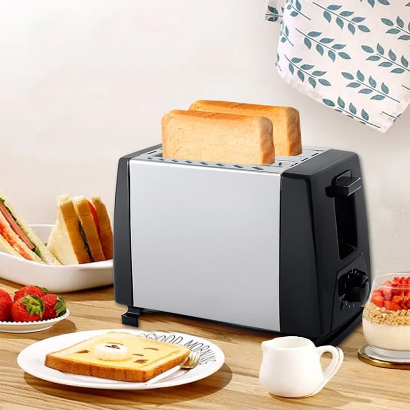 Wzzjkit Household Stainless Steel Bread Maker Heater Double Slot Bread Heater Fully Automatic Mini Breakfast Bread 2 Piece Heater