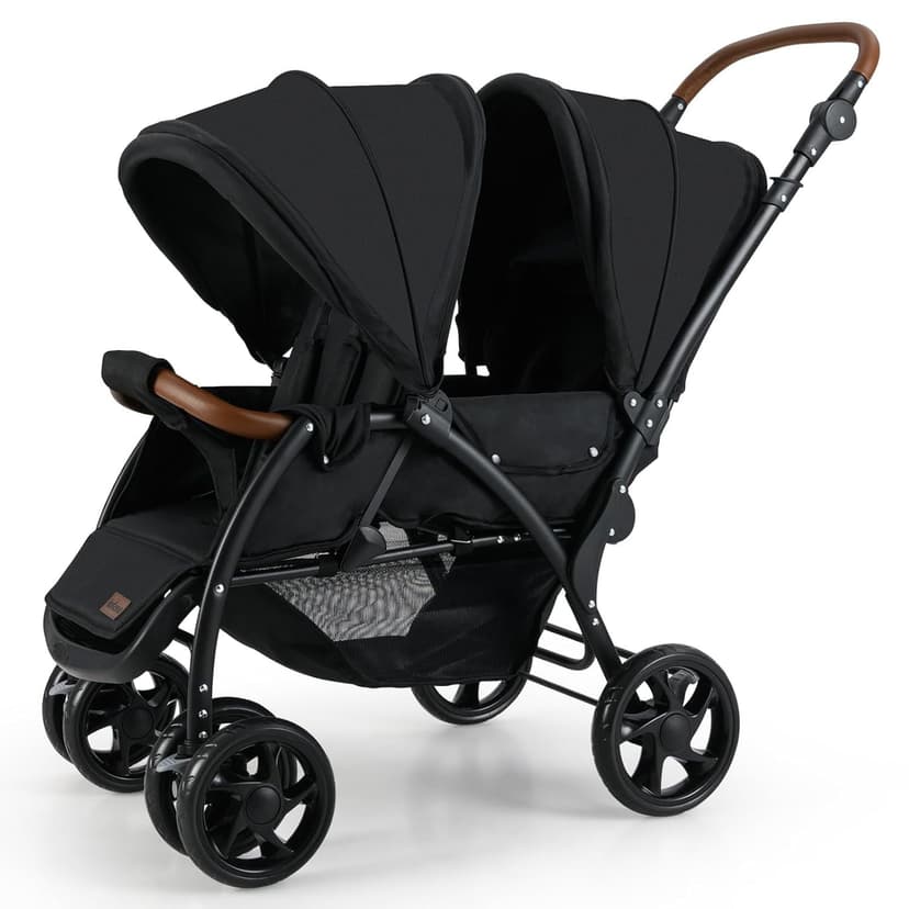 OLAKIDS Double Stroller, Foldable Baby Tandem Stroller with Djustable Backrest Canopy Footrest, 5-Point Harness, Storage Basket, Convertible Compact Lightweight Twin Stroller for Infants and Toddlers