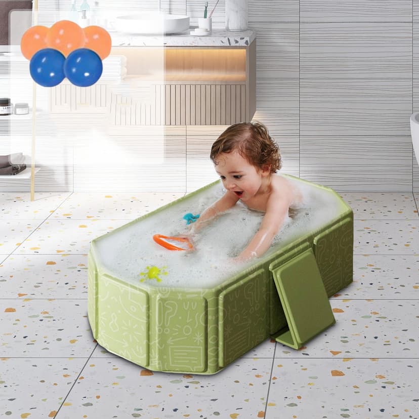 DPTALR Foldable Bathtub For Kids Large Toddler Bathtub Baby Portable Shower Basin Includes 5 Balls 2 Ducks Water Toy For Kids 0-8 Years Old Boys Girls