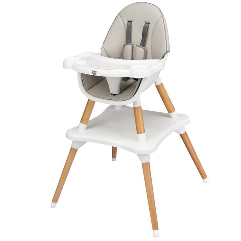 Pemberly Row Baby High Chair Infant Convertible Chair 5 Point Seat Belt Gray