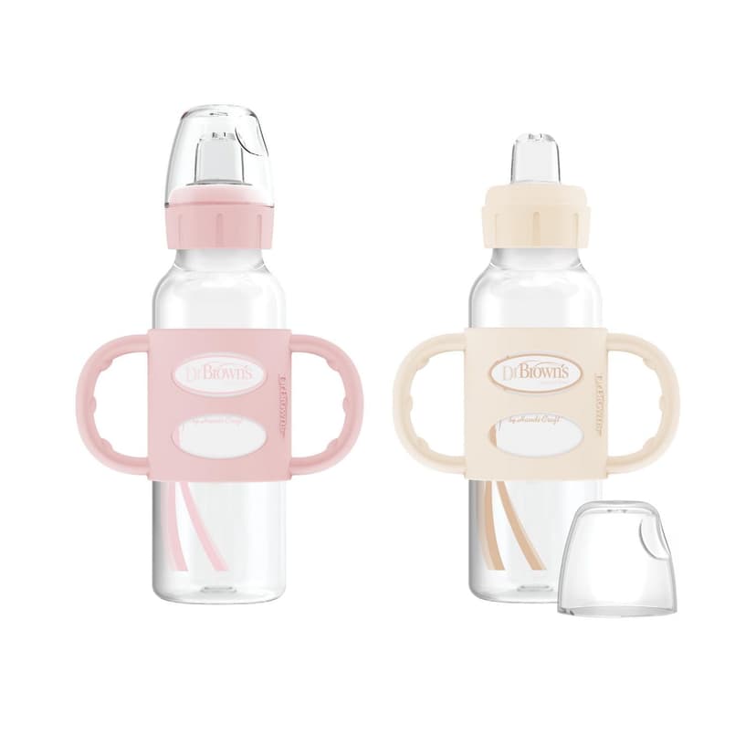 Dr. Brown's Milestones Narrow Sippy Bottle with Silicone Handles Pink 2x8oz Bottles