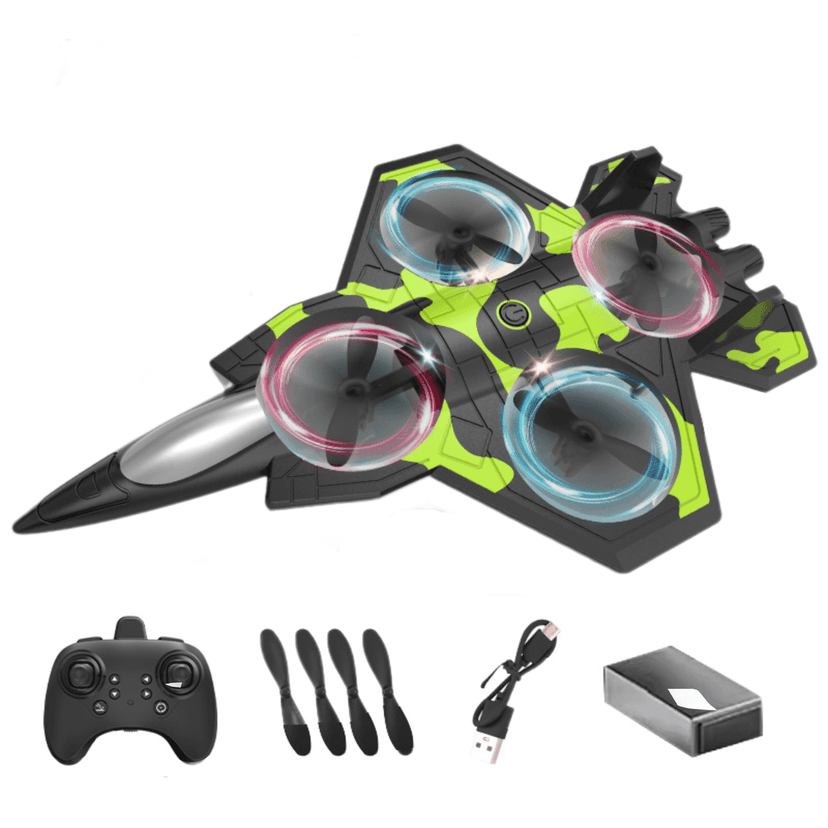 Green/Black XY117 2.4GHz RC Cool Stunt Fighter with Aerobatic Rolling & Spinning, 13X20.5X4.5CM Size, 15-Min Flight Time, 3.7V 1800AH Body Battery & 3X1.5V AA Remote Battery for Indoor/Outdoor Flying