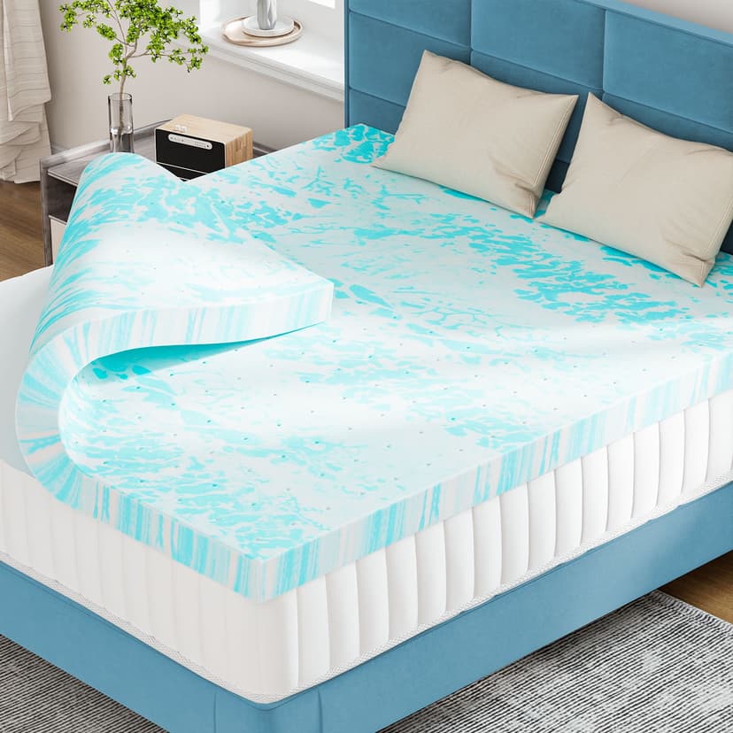 EDX Queen Size Memory Foam Mattress Toppers, Bed Topper Pad Cooling Gel Infused Soft Comfy Padding Breathable for Sleeper Sofa Couch RV Camper, CertiPUR-US Certified, 2 Inch Thick