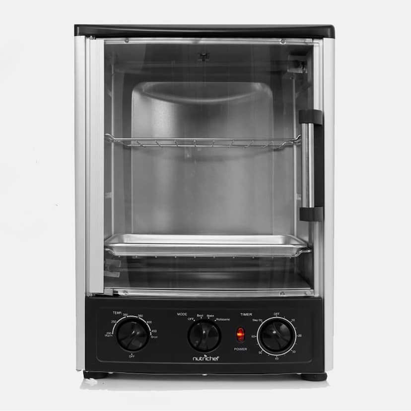 NutriChef PKRT97 Kitchen Countertop Rotisserie Toaster Oven Cooker w/ Rack & Pan