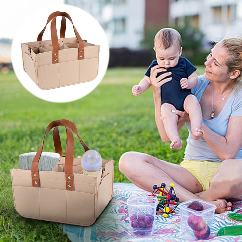 ICQOVD Felts Baby Travel Storage Bag Portable Changing Table Organiser with Changeable Compartments Diaper Storage Bag for Diaper Toys Bottles Wipes Books