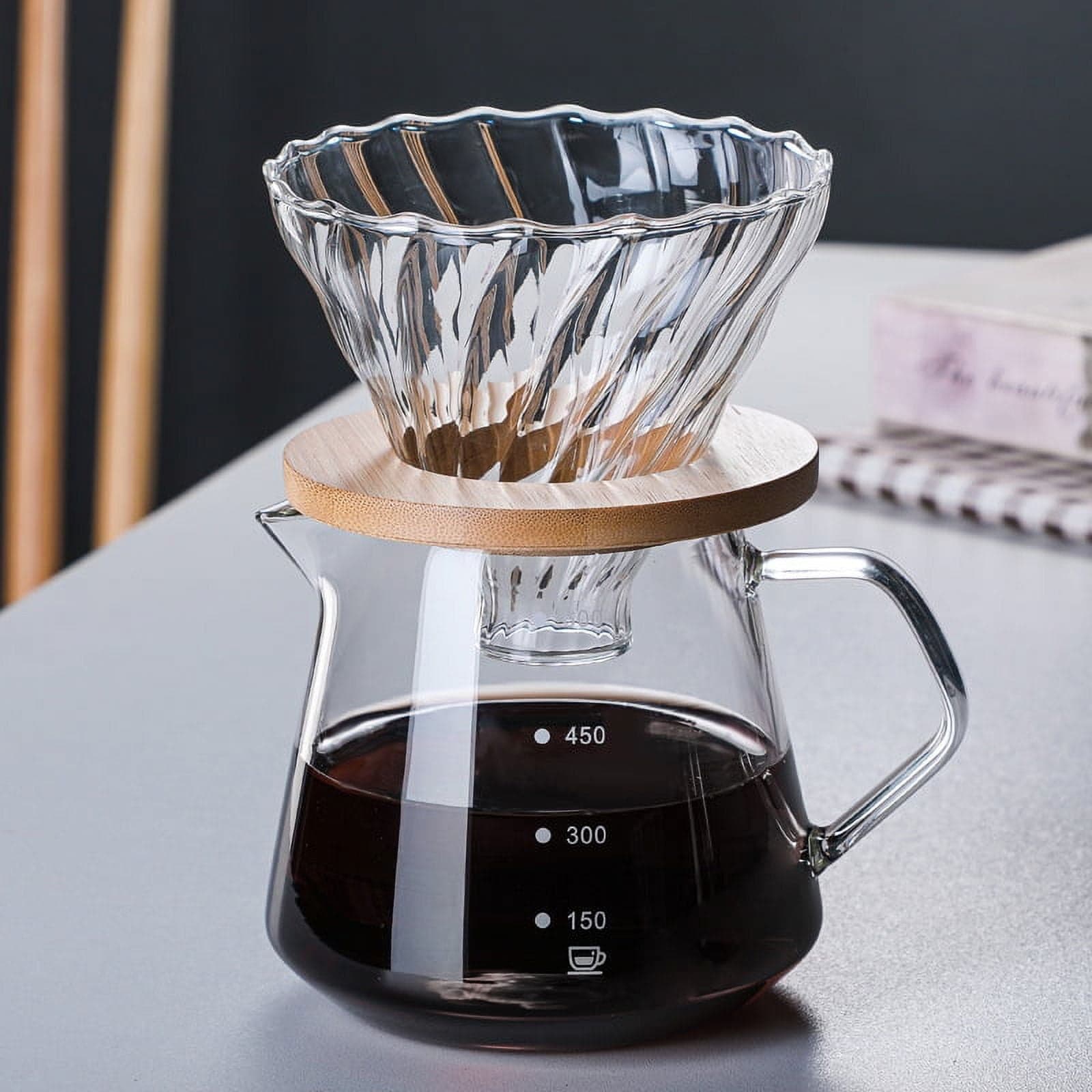 Pour Over Coffee Maker - 20 OZ /600ML Glass Carafe Coffee Server with Glass Coffee Dripper/Filter, Drip Coffee Maker Set for Home or Office, 1-5 Cups