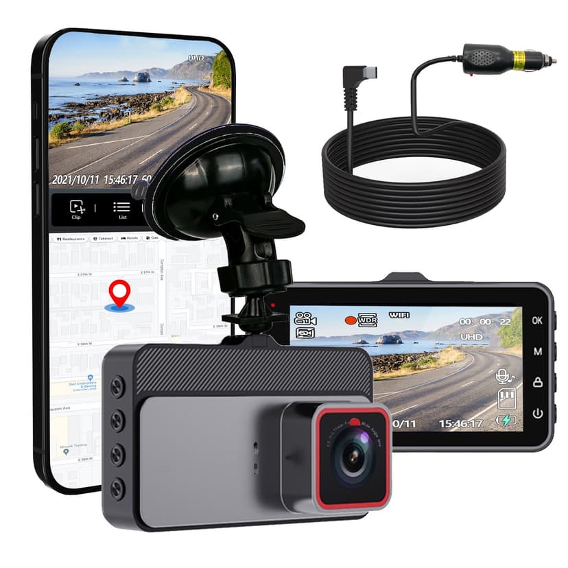 Tunhigl Dash Cam With WiFi 1080P FHD Car Driving Recorder 3-inch Dash Cameras Nightc Vision/G Sensor/Loop Recording/24h Parking Monitoring/Motion Detection And WDR