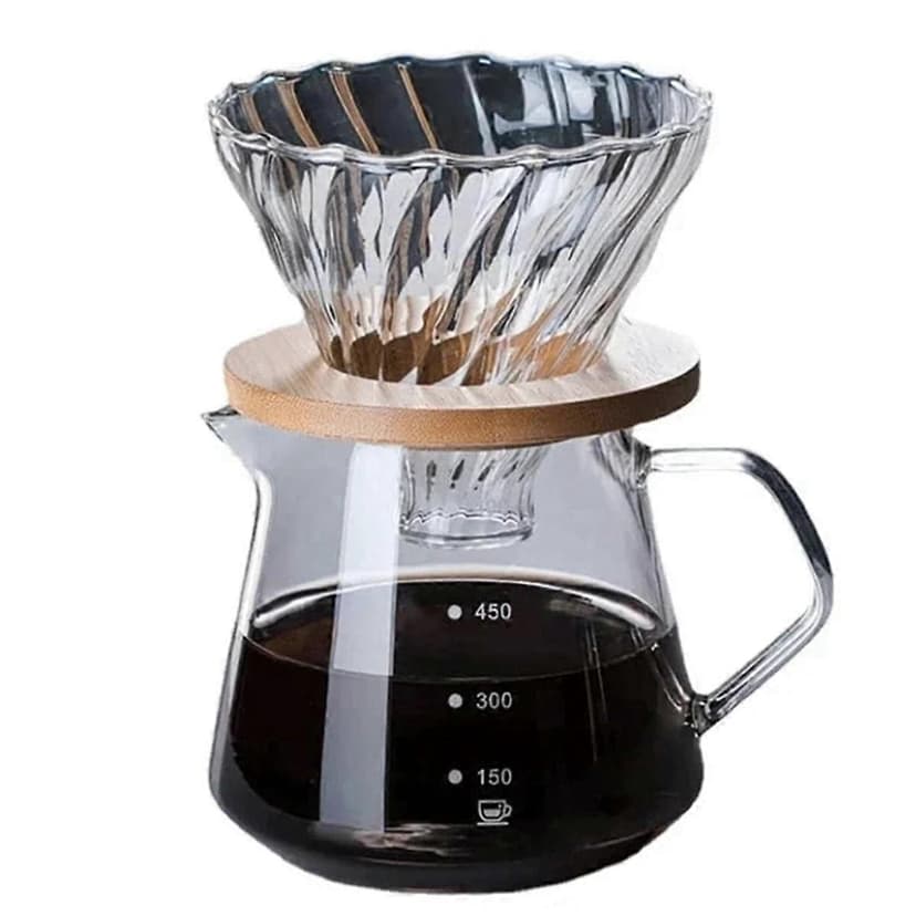 Pour Over Coffee Maker Set, Glass Carafe Coffee With Glass Coffee Filter, Drip Coffee Maker Set for Home Or Office,600ML