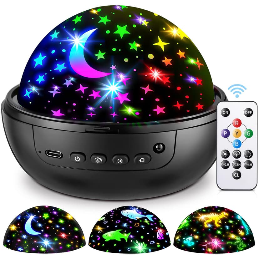 COOLNIGHT Night Light for Kids, 93 Lighting+3 Films Kids Night Light Projector, Remote+Dimmable Star Projector, 360 Slient Star Lights for Ceiling Projector, Stars for Ceiling Stars,Gifts&Room Decor