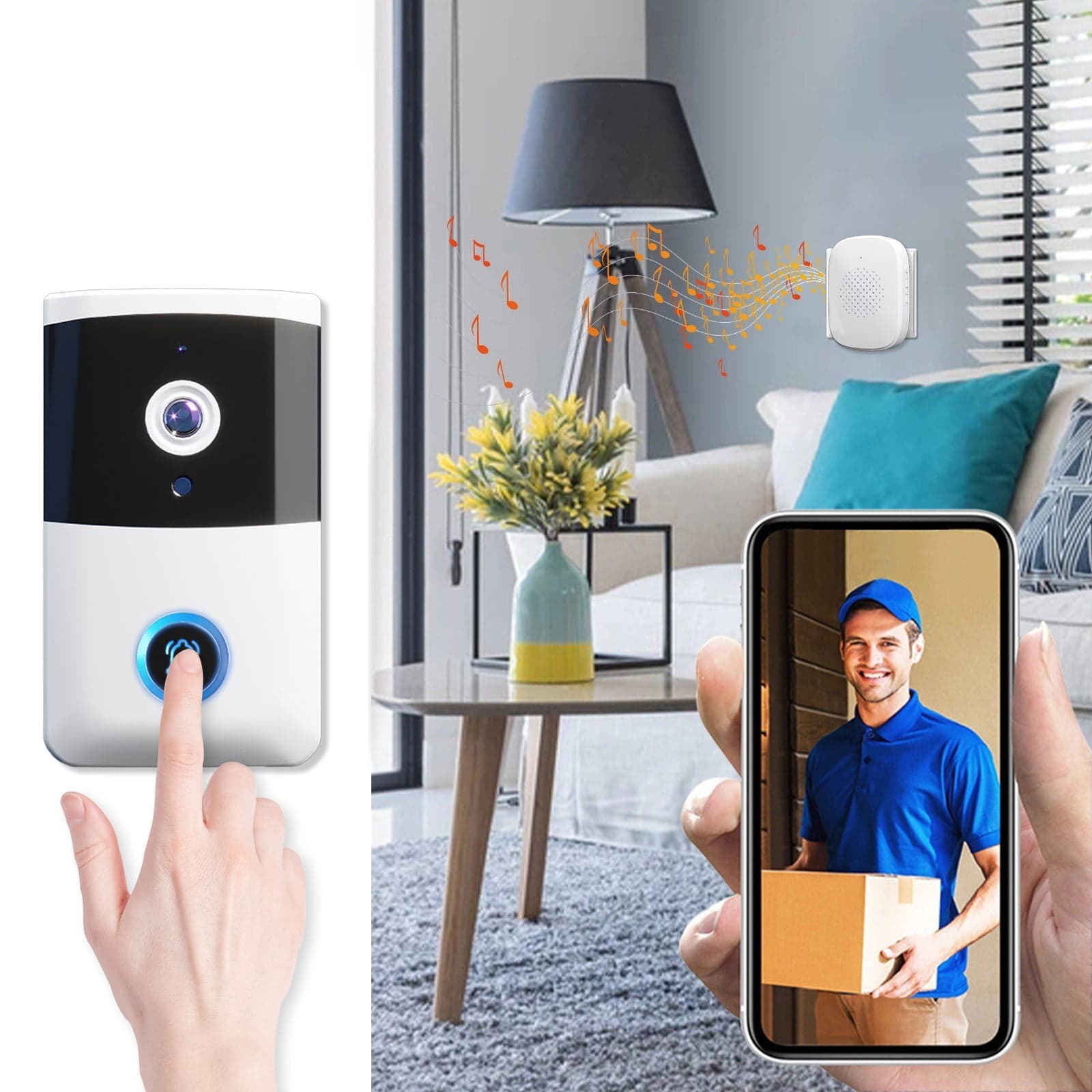 Cagogo under $5 Wireless Video Doorbell, Wireless Video Doorbell, Smart WiFi Door Camera with Night Vision, Two Way Audio Intercom, No Drill Installation, Rechargeable Battery