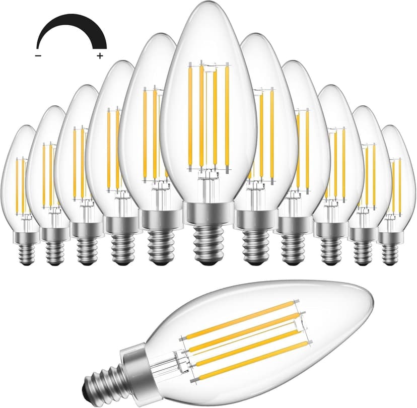 SHINESTAR B11 E12 LED Candelabra Bulbs Dimmable 2700K Warm White 60W Equivalent Clear Glass Chandelier Filament Lamps 12-Pack