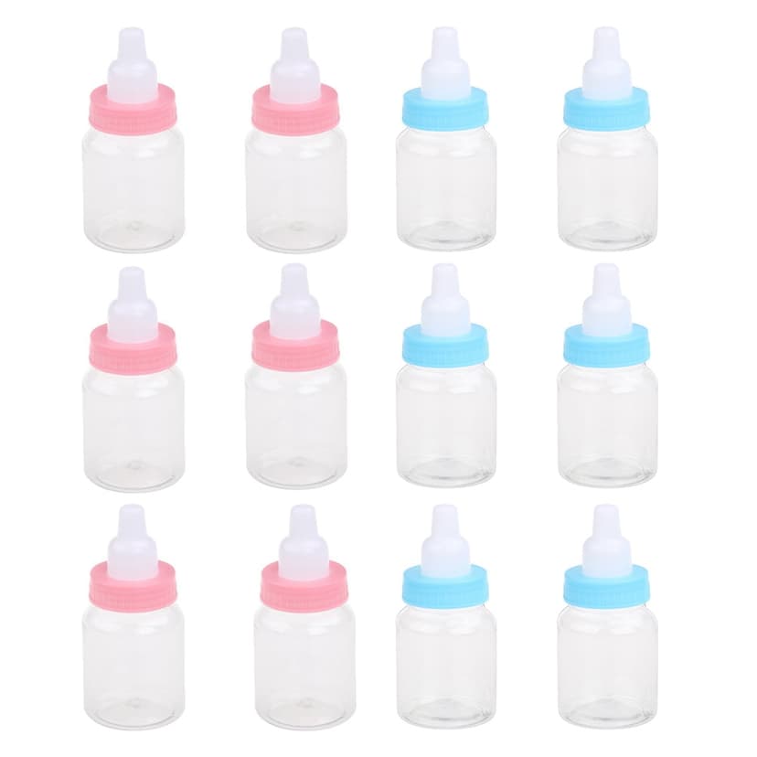 12pcs Creative Cartoon Mini Feeding Bottle Transparent Nursing Bottle for Baby Party 6pcs Blue 6pcs Pink