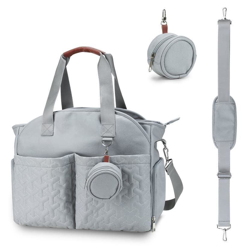 SPEKSEE Diaper Bag Tote with Pacifier Holder Case for Mom and Dad, Multi-Function Travel Diaper Bag with Adjustable Shoulder Strap and Insulated Pockets