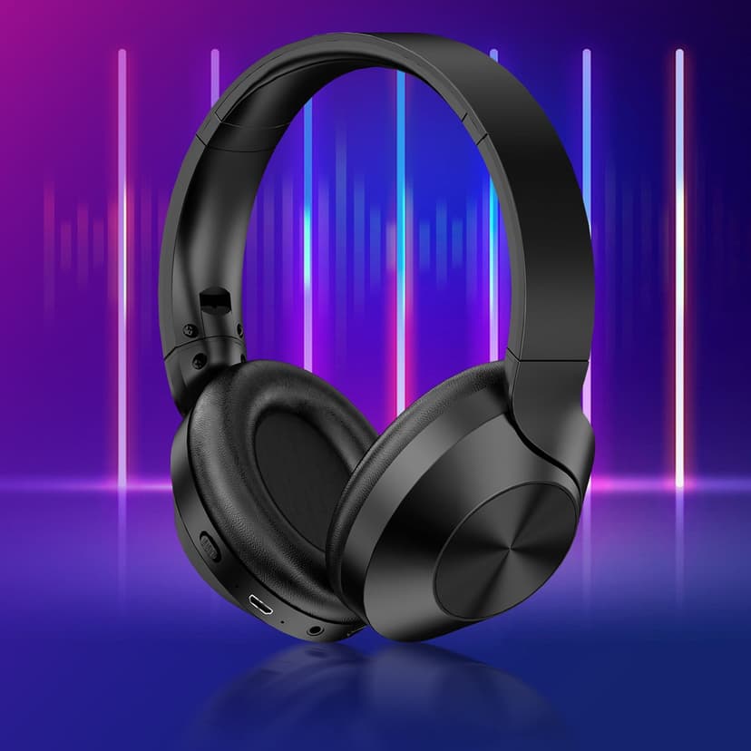 Wuztai Bluetooth Headset, Noise Cancelling Wireless Headphones with 40MM Speaker, Foldable Over-Ear Gaming Headphones with Stereo Sound, Comfortable Protein Leather Ear Cups for PC Mobile Phone