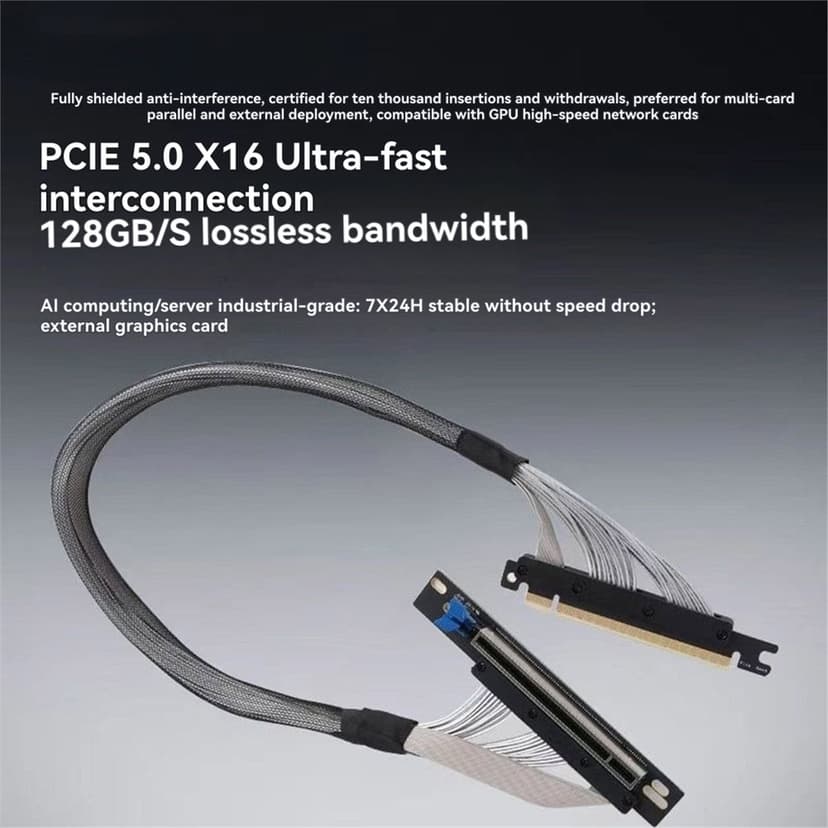 PCIE5.0X16 Graphics Card Extension Cable 90° 128GB/S for GPU Ai Server Smart Artificial Intelligence Acquisition Card