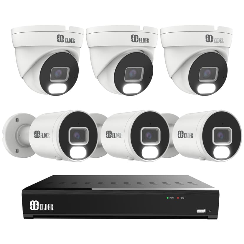 Security Camera System 4K 8MP, 8Ch NVR PoE 6-Camera Outdoor 2TB Color Night Vision, Person & Vehicle Detection Smart Home Surveillance Wired DIY, Elder Hunter Series