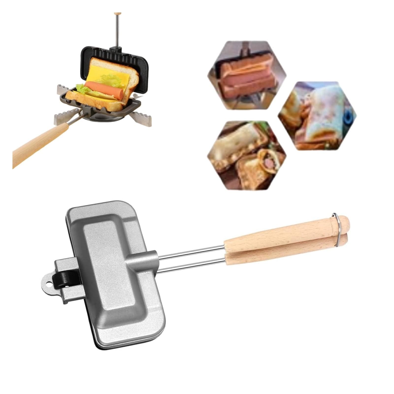 Double-Sided Sandwich Maker Pan | Non-Stick Breakfast Omelet Frying Pan | Household Cooking Tool for Eggs, Waffles, and Grilled Sandwiches | Lightweight Ergonomic Handle